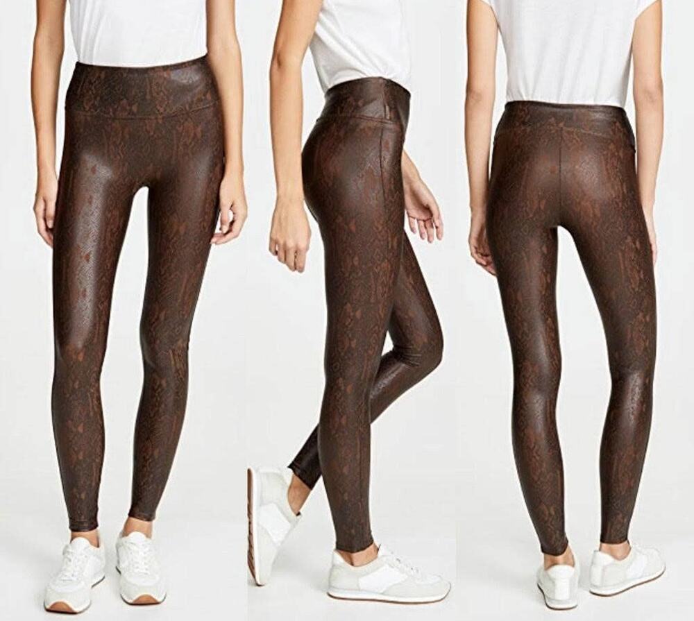 Spanx Brown Snakeskin Legging Faux Leather Pull On Pant S Python Boho Chic Fall